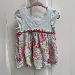 Pippa & Julie 3T Girls Blue Striped Multicolor Floral Short Sleeve Top Blouse